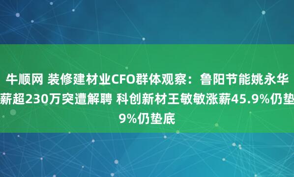 牛顺网 装修建材业CFO群体观察：鲁阳节能姚永华年薪超230万突遭解聘 科创新材王敏敏涨薪45.9%仍垫底